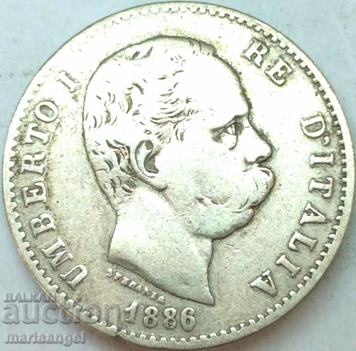 1 liră 1886 Italia Umberto I Argint