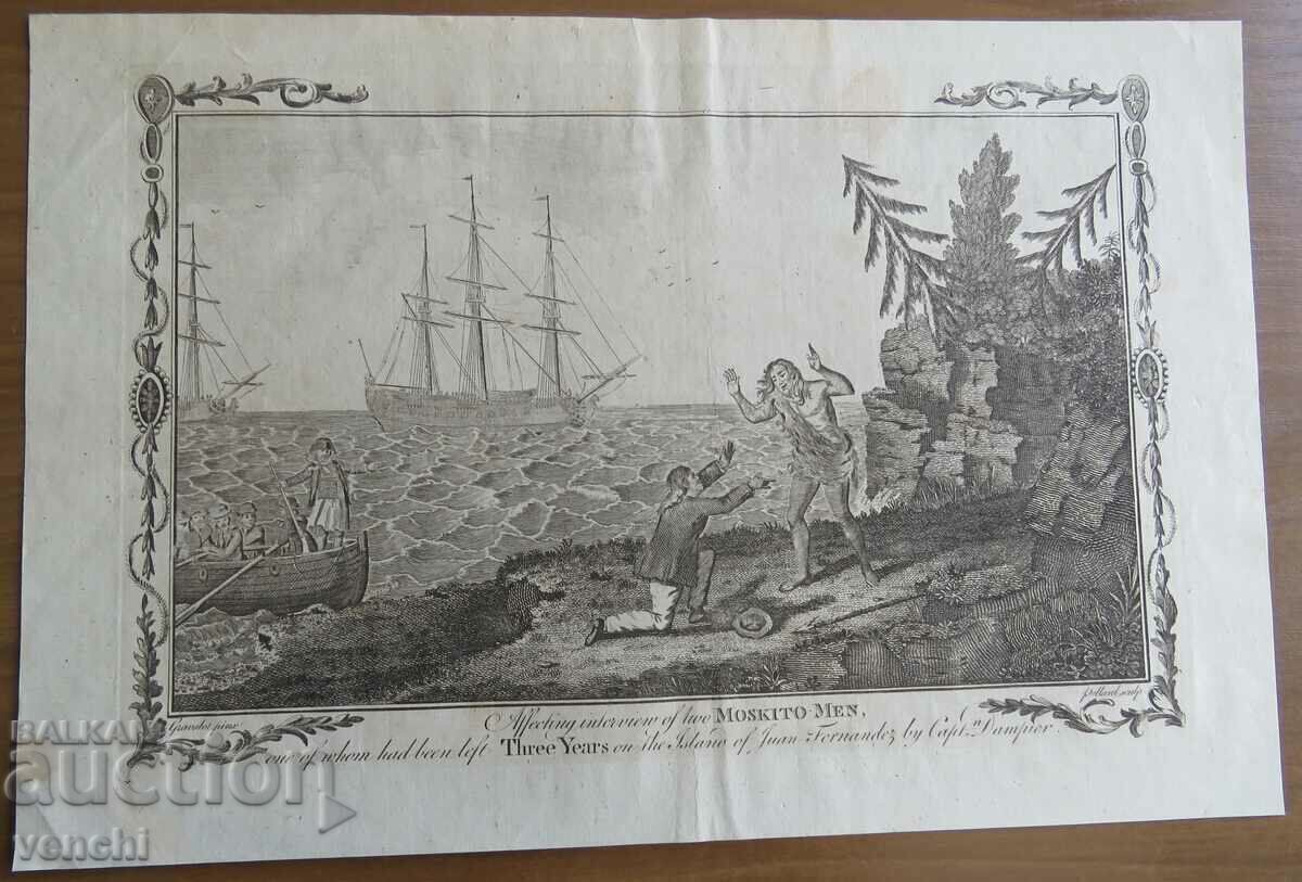 1785 - GRAVURĂ - MOSKITO MEN - ORIGINAL 1785 - GRAVURĂ - MOSKITO MEN - ORIGINAL