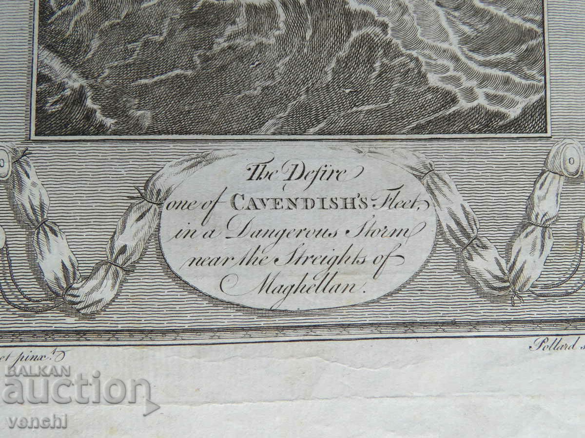 Licitație 1780 - GRAVURĂ - CAVENDISH, STRÂMTOAREA MAGELAN - ORIGINAL