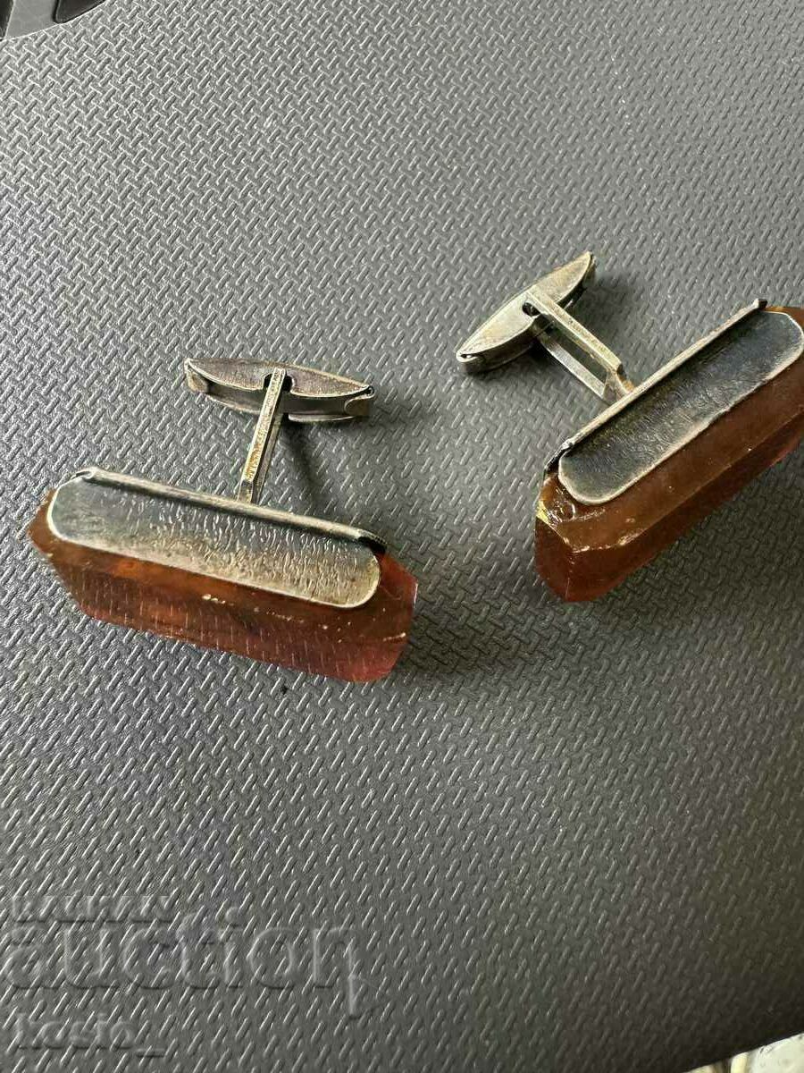 Παλιές ασημένιες μανσέτες με κεχριμπαρένιο - 5