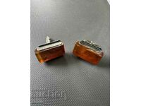 Стари сребърни ръкавели с кехлибар