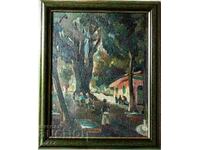 SUBI IVANOV BULGARIAN OIL PAINTING-KARLOVO/CAFE TEKETO