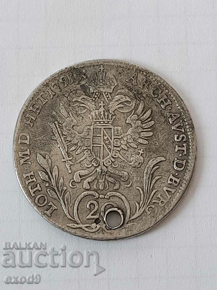 Silver 20 Kreuzer 1791 F / Austria-Hungary