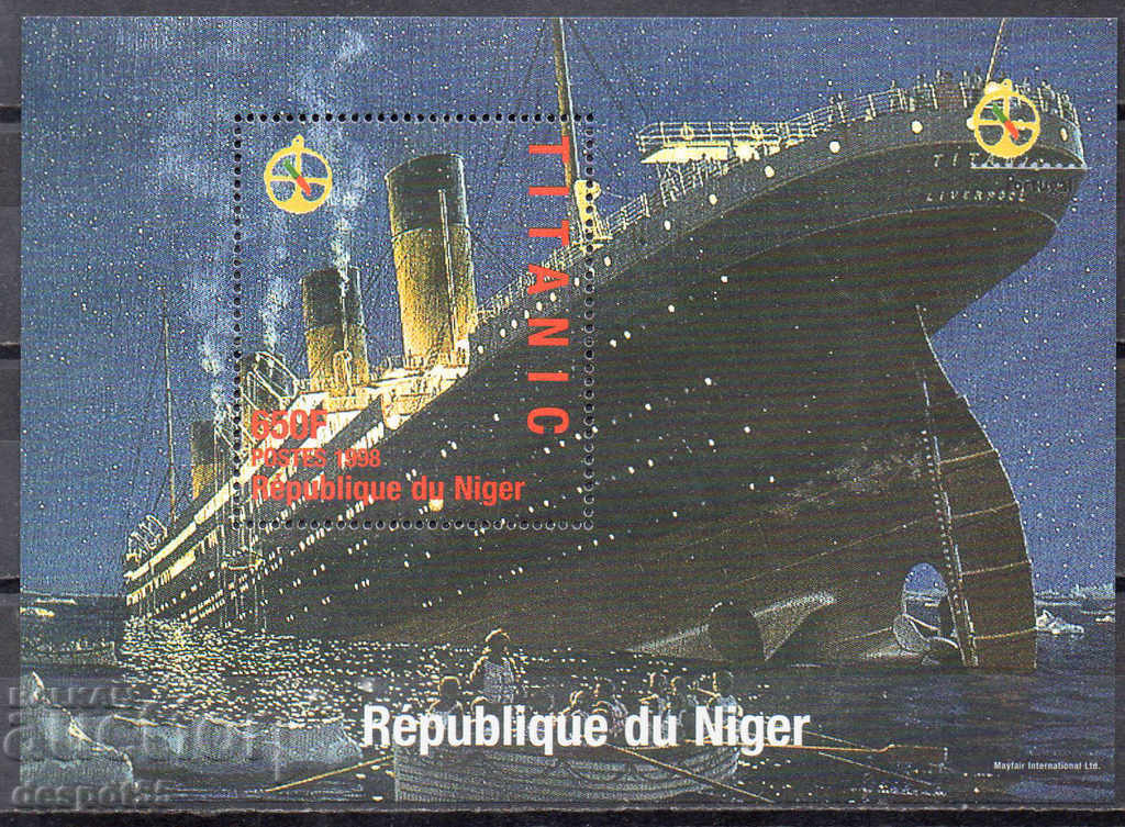 1998. Niger. Istoria cinematografiei – „Titanic”. Bloc.