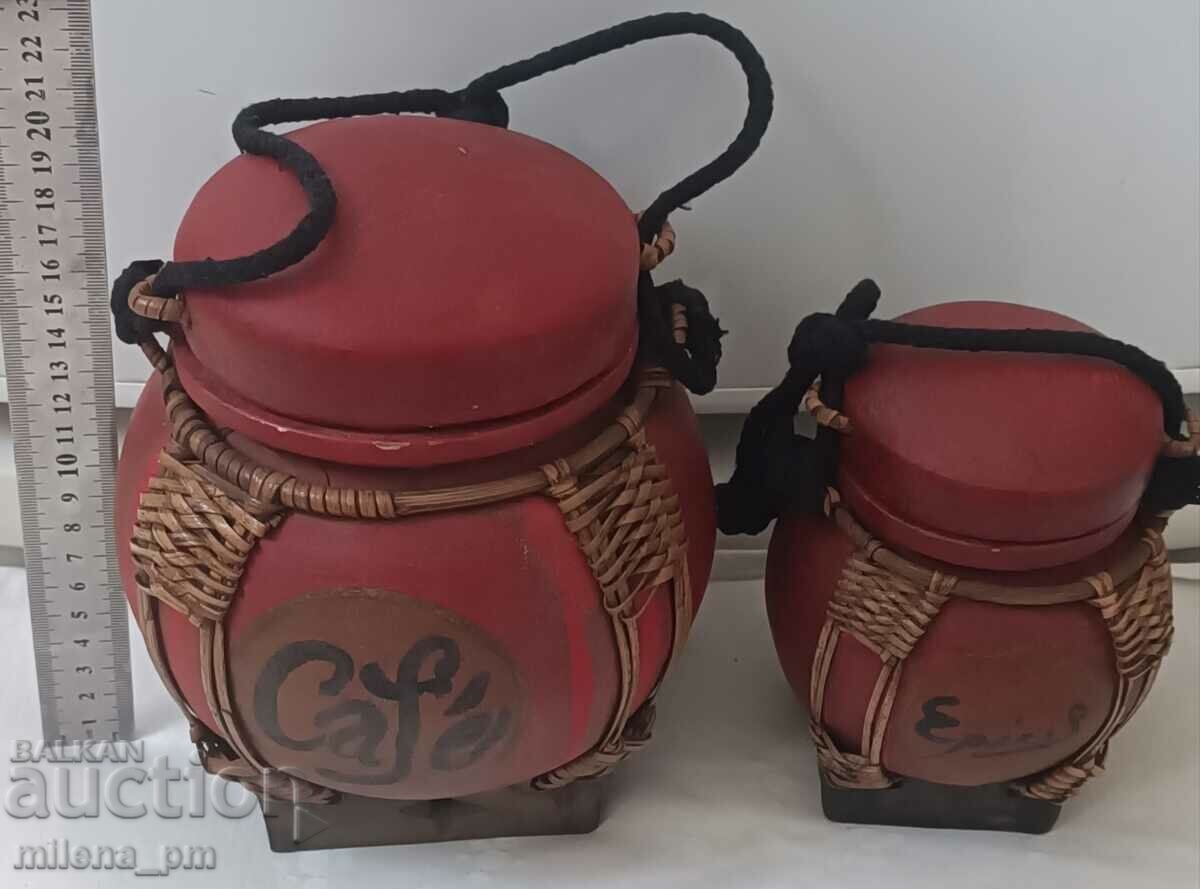 Lot of two old wooden spice containers with price 99.99 BGN | € 51.12 Lot of two old wooden spice containers with price 99.99 BGN | € 51.12