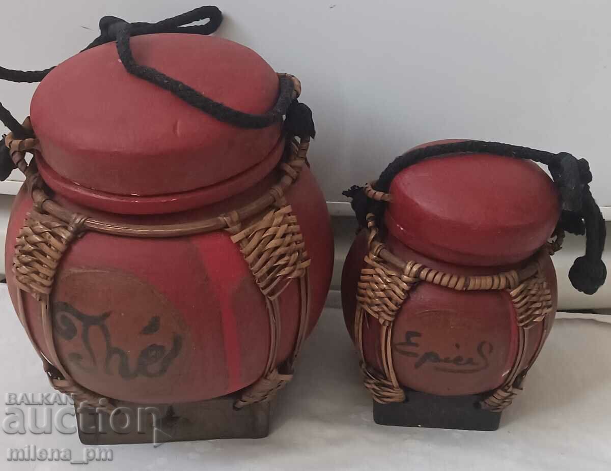 Delivery of Lot of two old wooden spice containers Delivery of Lot of two old wooden spice containers