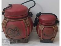 Lot of two old wooden spice containers