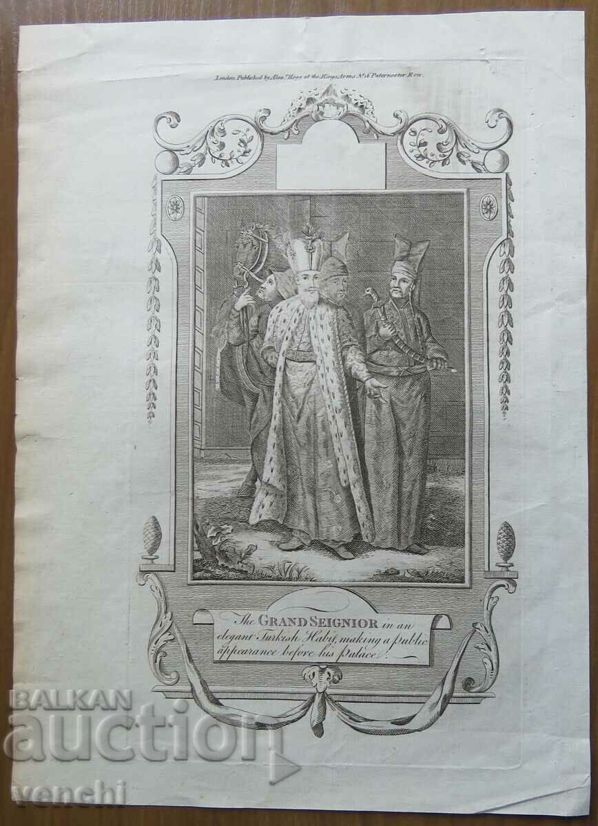 1714 - GRAVURA - Sultan Ahmed III 1673-1736 - ORIGINAL