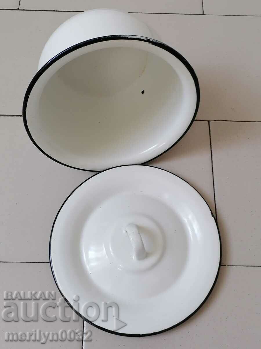 Enameled jug, jug, pot, enameled pot, lid, USSR enamel with price 45.00 BGN | € 23.01