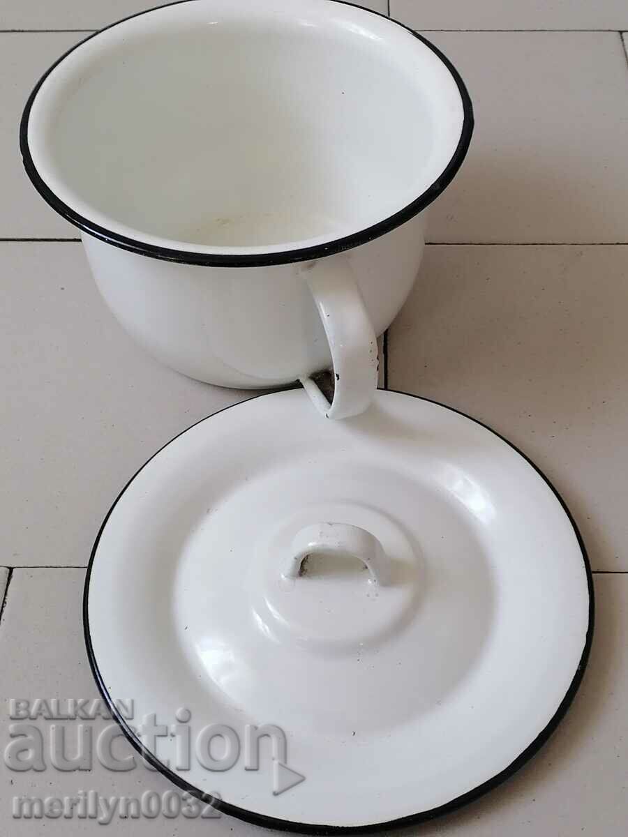 Enameled jug, jug, pot, enameled pot, lid, USSR enamel - 6