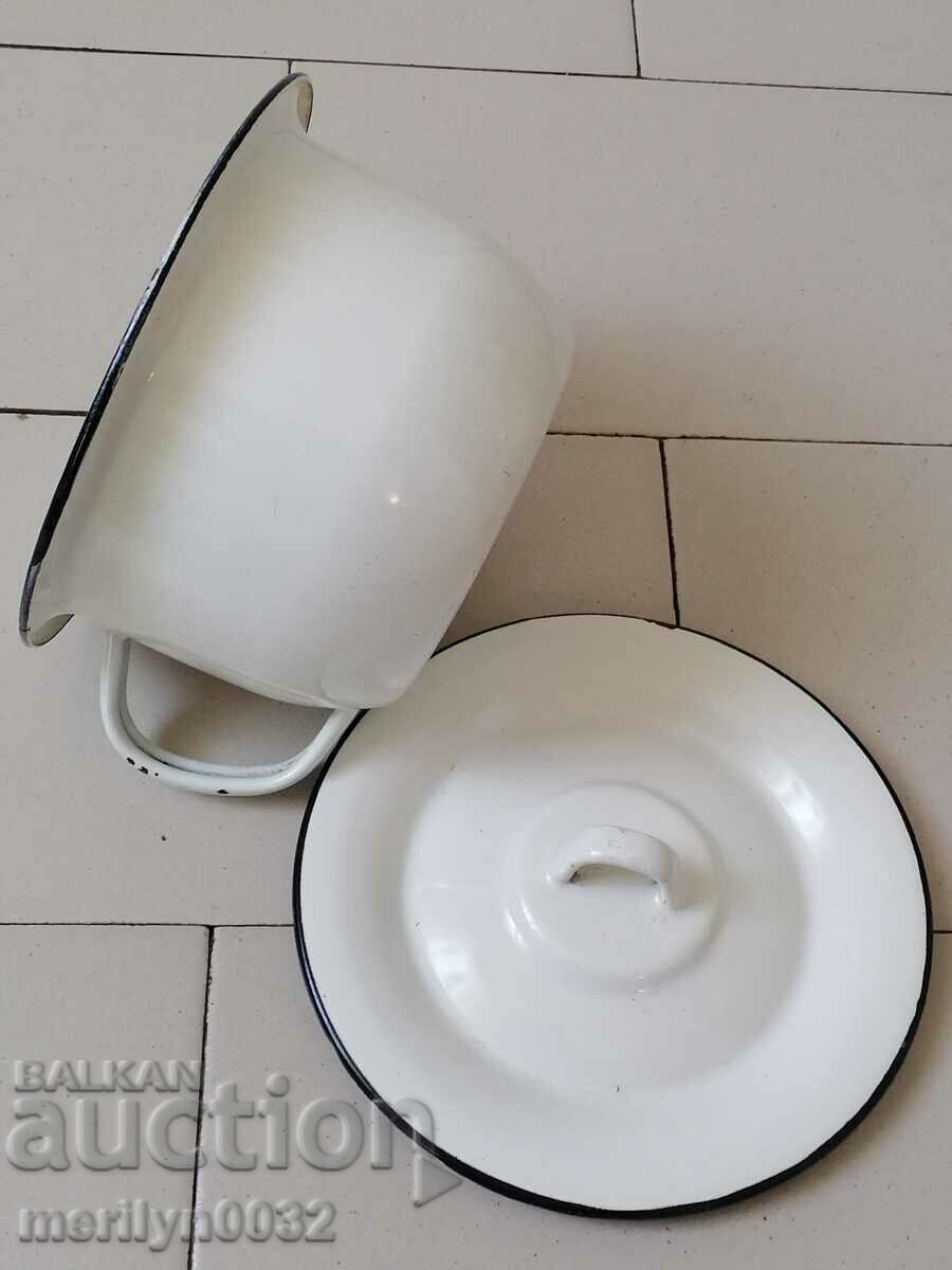 Enameled jug, jug, pot, enameled pot, lid, USSR enamel - 7