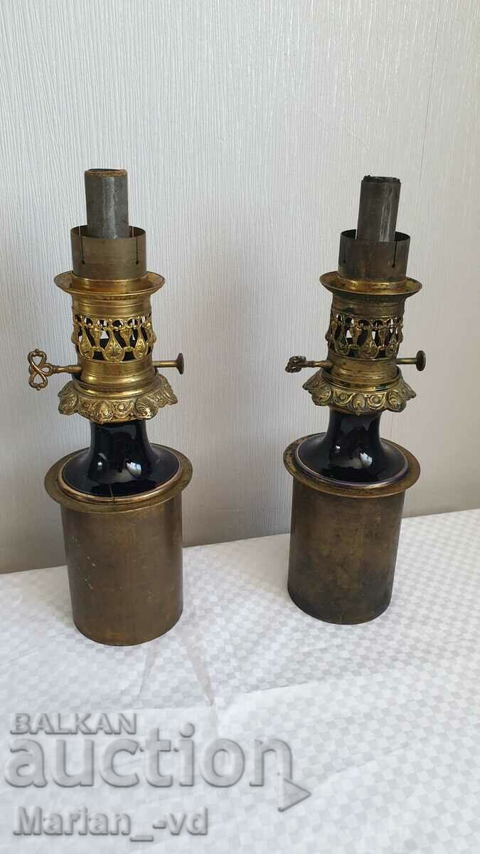 Set of French antique brass lamps 19th century