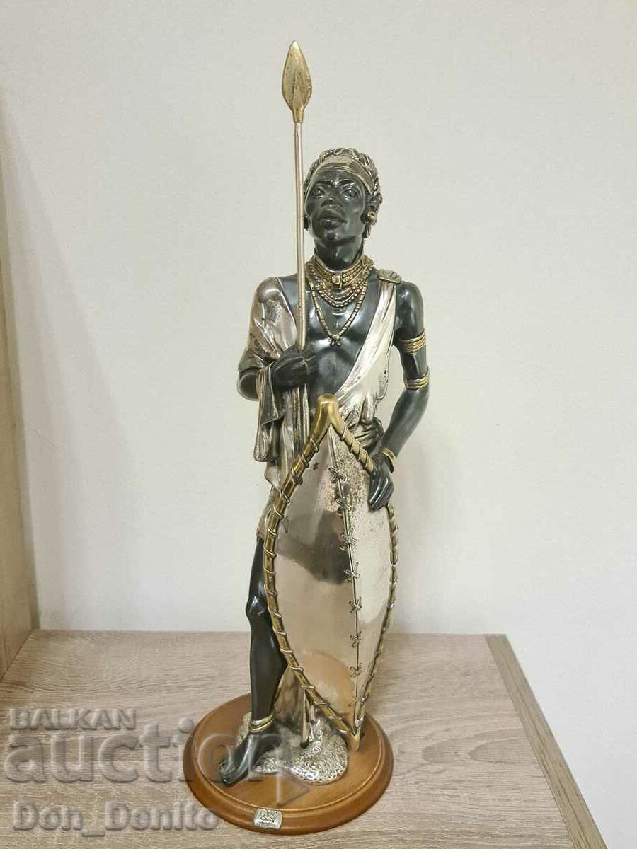 TOP!!! Silver Statuette of an African Warrior