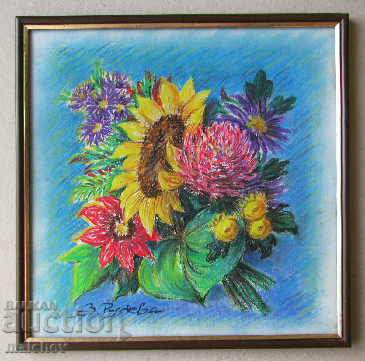 Pastel painting Autumn flowers 2003 Z. Ruseva, in a 32/32 frame