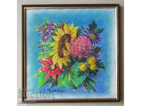Pastel painting Autumn flowers 2003 Z. Ruseva, in a 32/32 frame