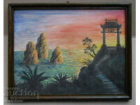 Watercolor picture Sunset landscape from the Far East in a frame 29/37