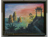 Watercolor picture Sunset landscape from the Far East in a frame 29/37