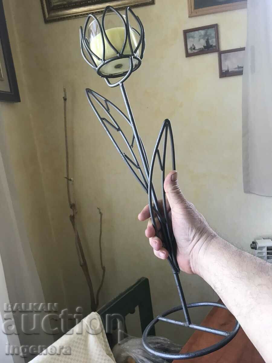 CANDLESTICK WROUGHT IRON METAL ANTIQUE TULIP - 5
