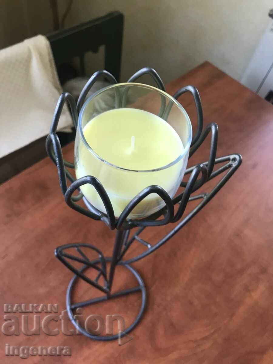 CANDLESTICK WROUGHT IRON METAL ANTIQUE TULIP - 6