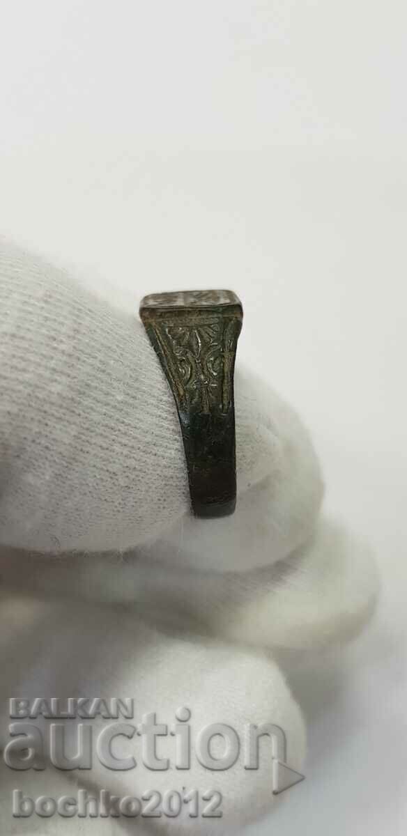 Auction Bronze Engraved Revival Ring 1894 Auction Bronze Engraved Revival Ring 1894