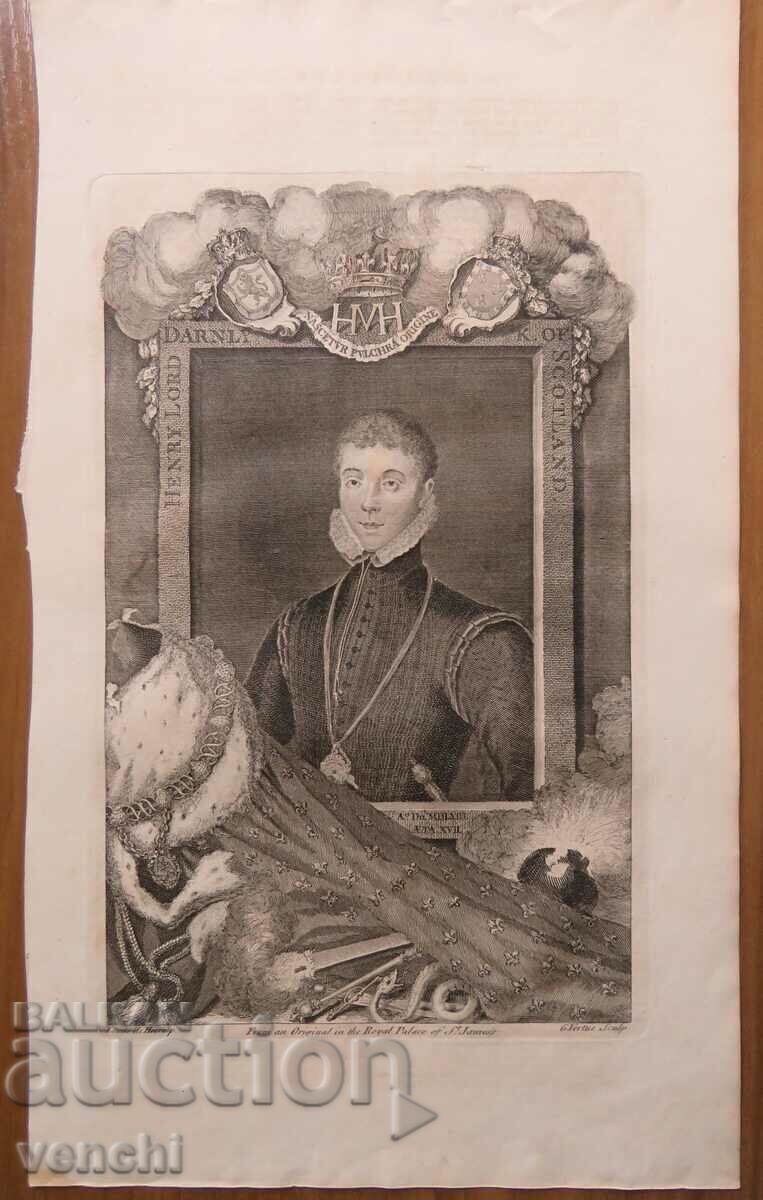 1732 - GRAVURĂ - Henry Stuart, rege al Scoției - ORIGINAL 1732 - GRAVURĂ - Henry Stuart, rege al Scoției - ORIGINAL