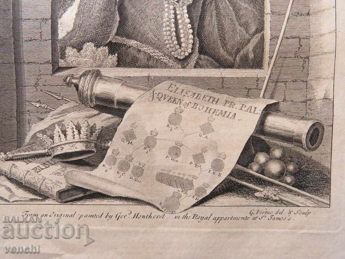Auction  1732 - ENGRAVING - Elizabeth Stuart, Queen of Bohemia - ORIGINAL