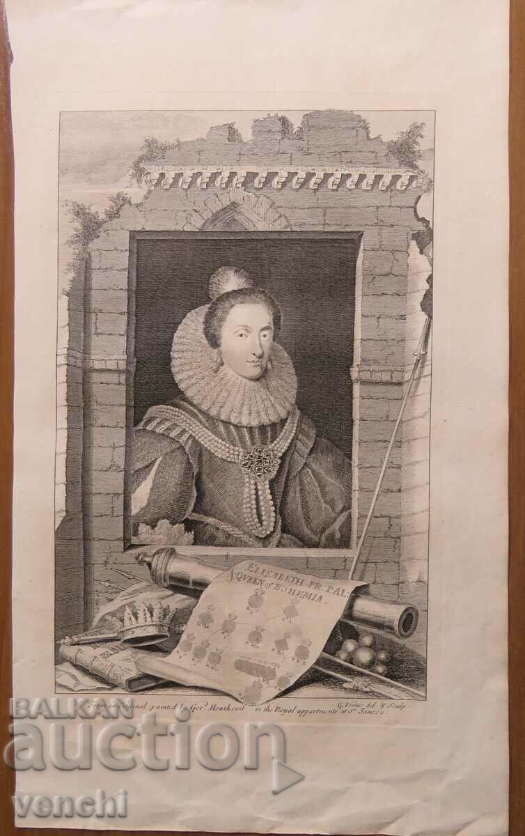 1732 - GRAVURA - Elizabeth Stuart, Regina Boemiei - ORIGINAL
