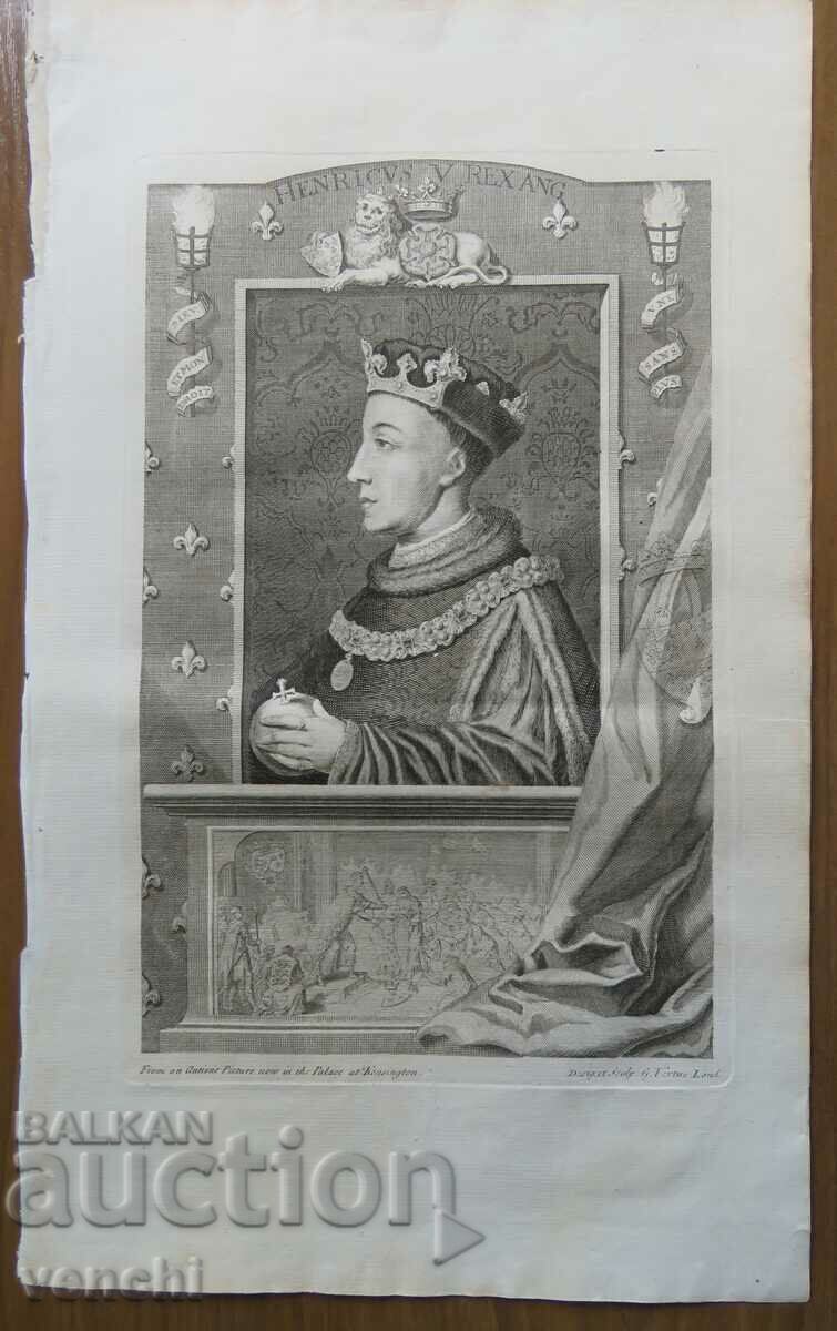 1732 - GRAVURĂ - Henric al V-lea, rege al Angliei - ORIGINAL 1732 - GRAVURĂ - Henric al V-lea, rege al Angliei - ORIGINAL