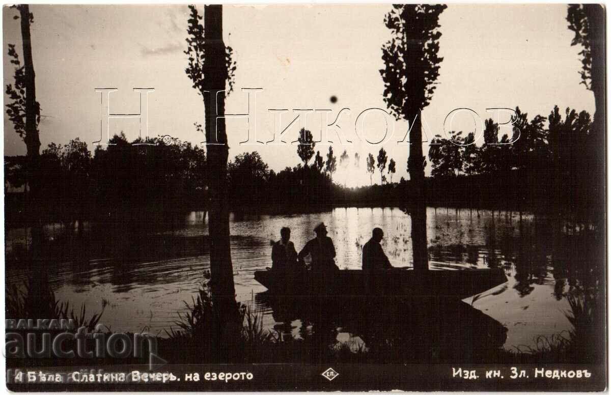 1929 OLD CARD WHITE SLATINA EVENING ON THE LAKE G771