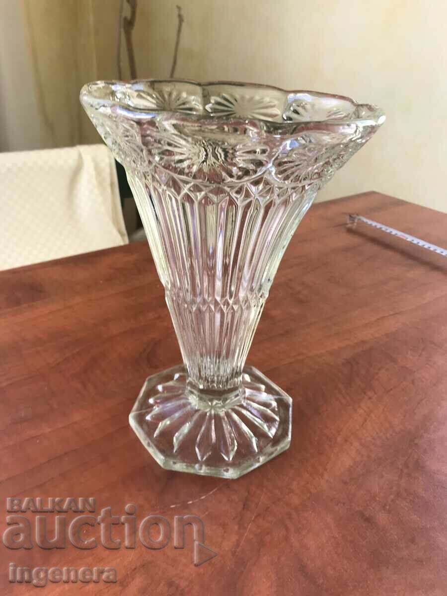 VASE GLASS RELIEF THICK-WALLED HEAVY SOLID MADE OF SOCA