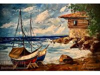 Деница Гарелова картина масло 40/60 “Рибарска къща”