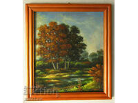 Oil painting Autumn miniature R. Shterev, on wood. frame 26/29