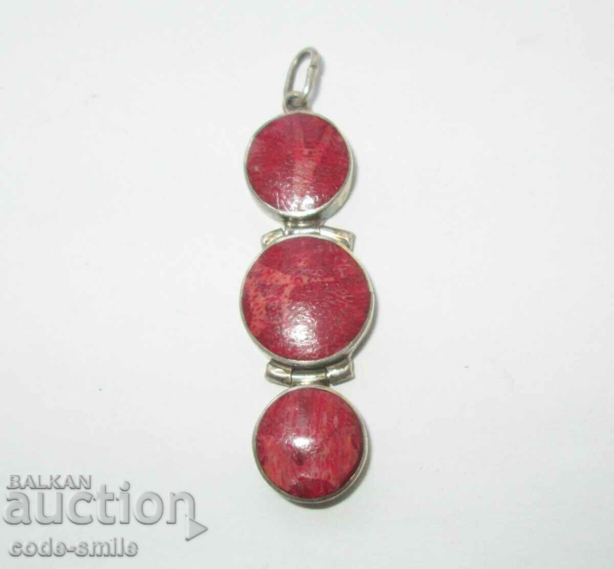 Women's Pendant Silver and Red Coral Silver Locket Necklace