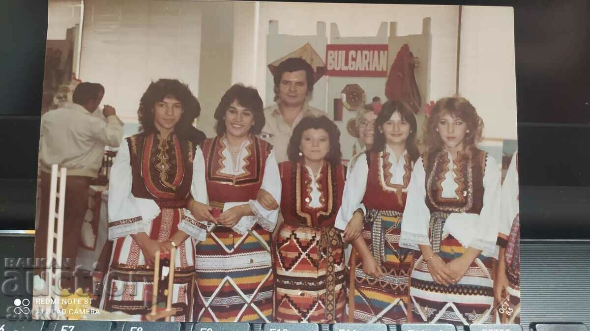 Photo of part of the Macedonian ensemble in front of the Bulgarian pavilion