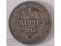 Monedă rară de argint de 1/2 rupie