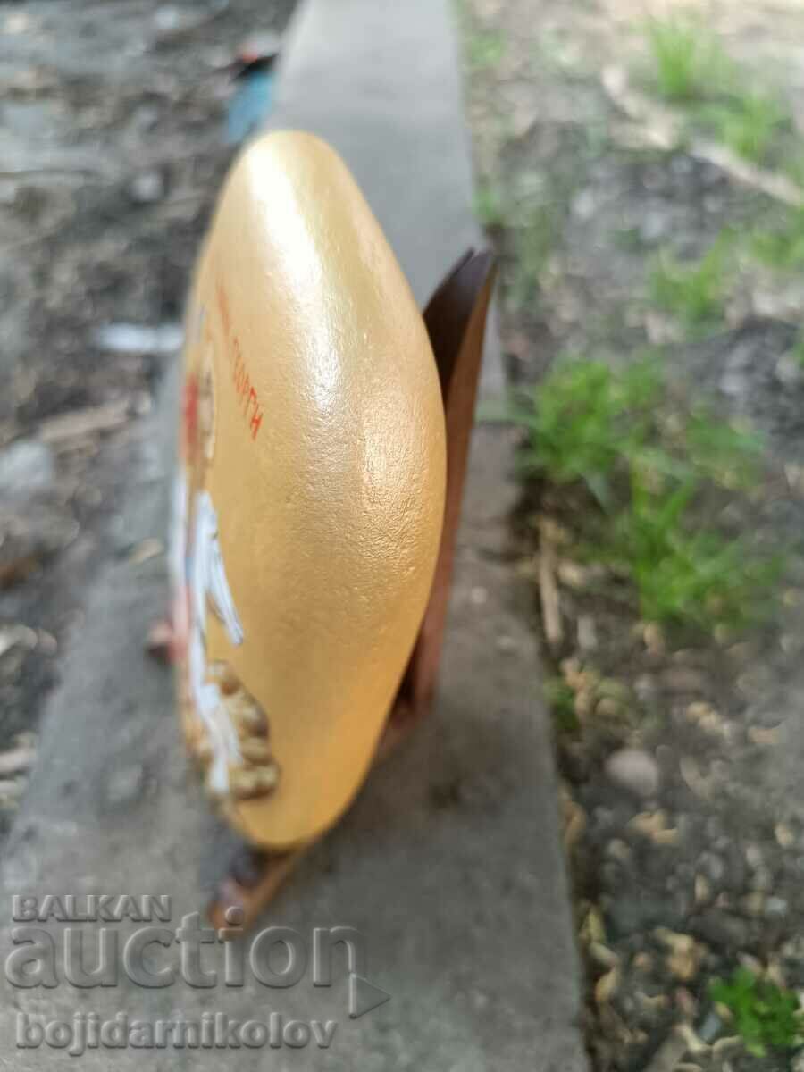Auction Hand painted icon of Saint George on stone. With stand Auction Hand painted icon of Saint George on stone. With stand