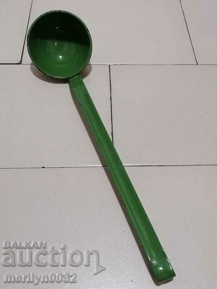 Old enamel ladle, enamel spoon, early soc, NRB