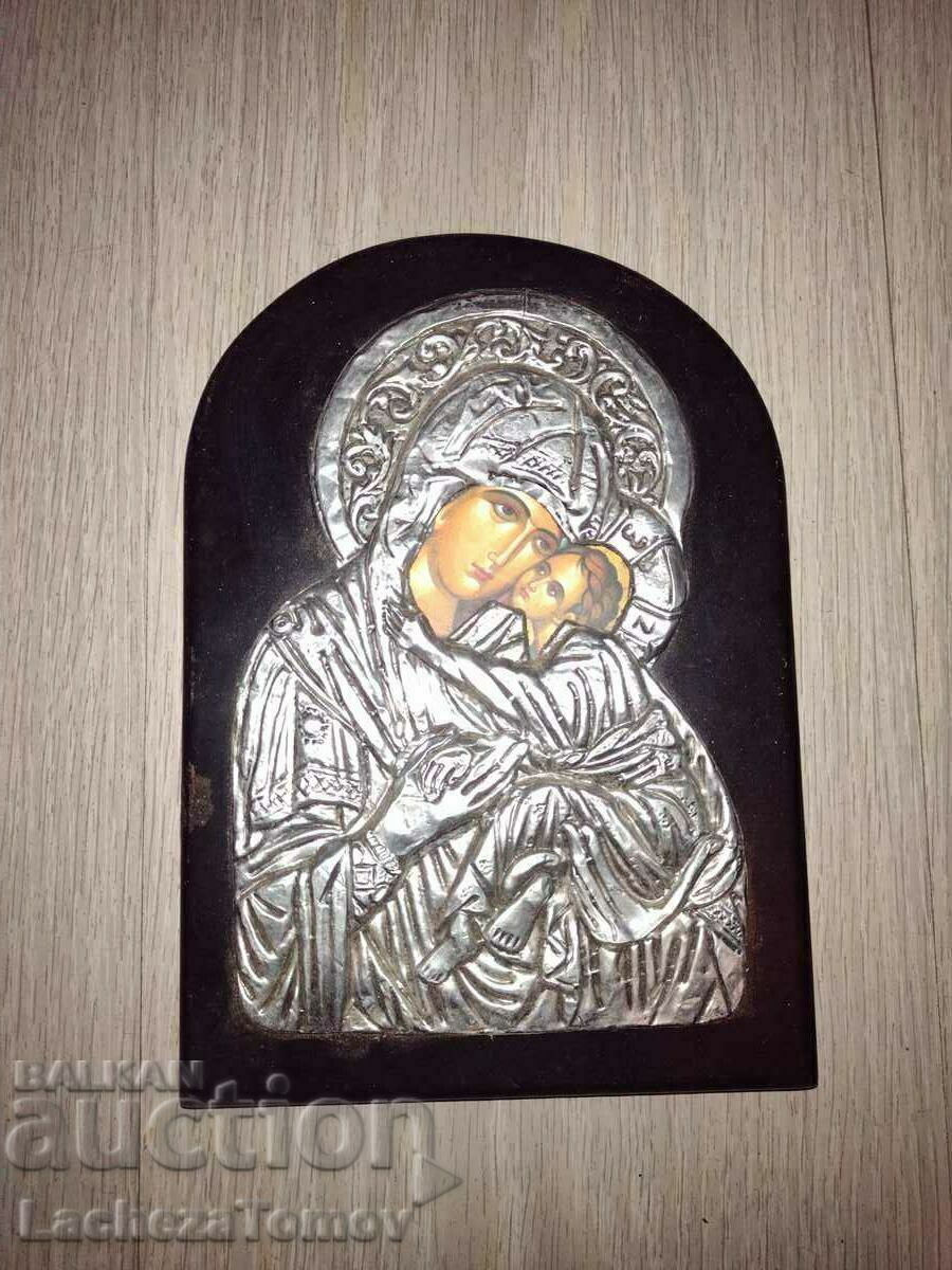 Icon of St. Virgin Greece metal fitting silver plated