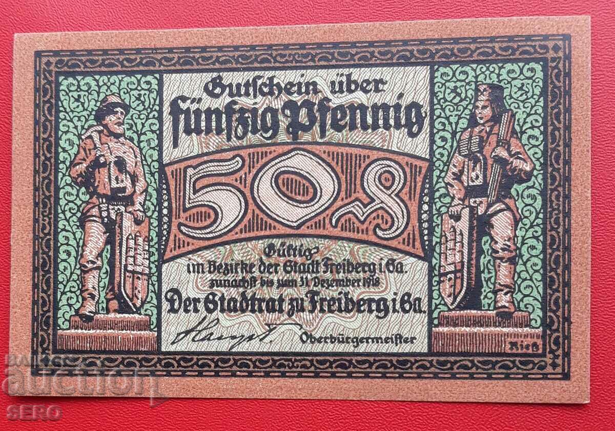 Банкнота-Германия-Саксония-Фрайберг-50 пфенига 1918