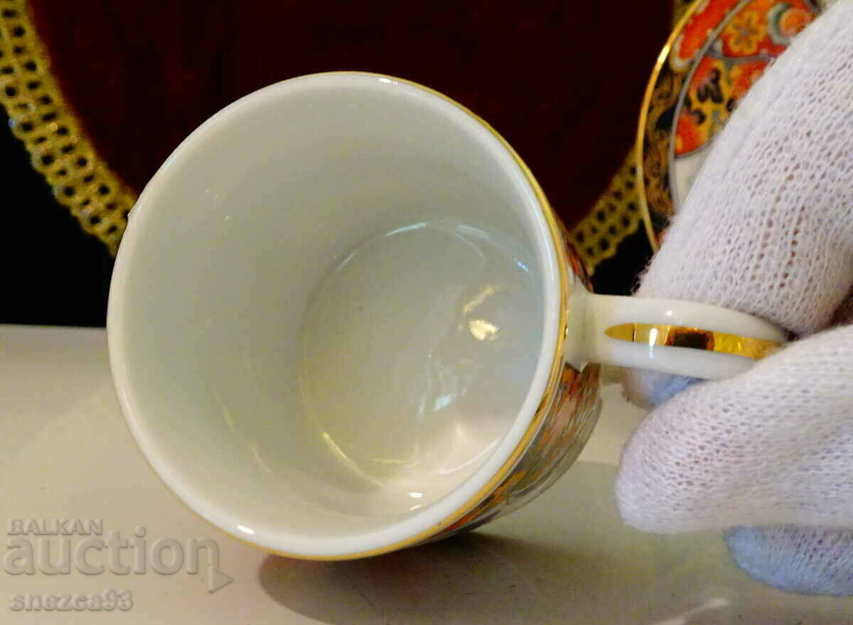 Cup with plate Japanese porcelain Eiwa Kinsei, gold, peacocks. - 5 Cup with plate Japanese porcelain Eiwa Kinsei, gold, peacocks. - 5