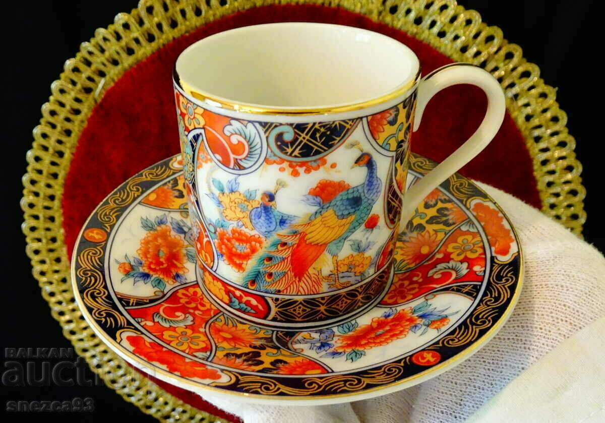 Cup with plate Japanese porcelain Eiwa Kinsei, gold, peacocks. - 7 Cup with plate Japanese porcelain Eiwa Kinsei, gold, peacocks. - 7