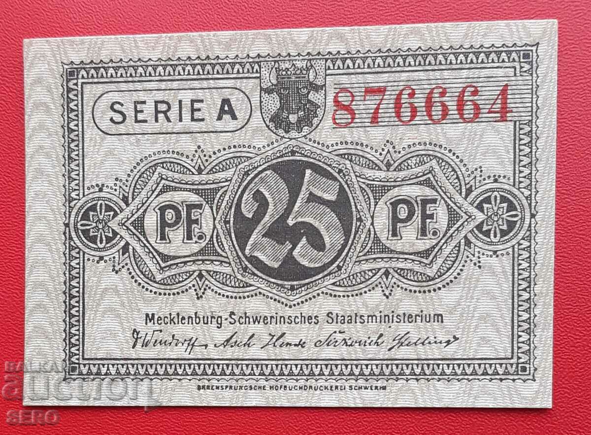 Bancnota-Germania-Mecklenburg-Schwerin-25 Pfennig 1922