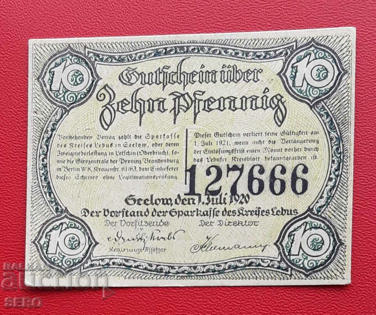 Bancnota-Germania-Brandenburg-Selow-10 pfennig 1920