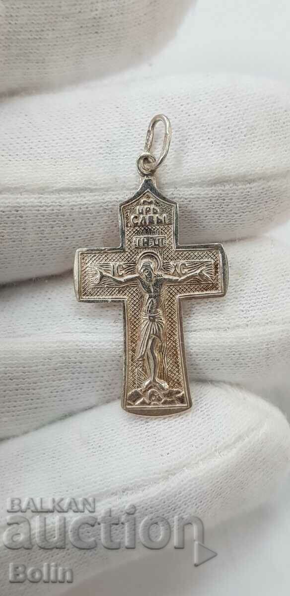 Руски сребърен кръст с Исус Христос 925 пр.