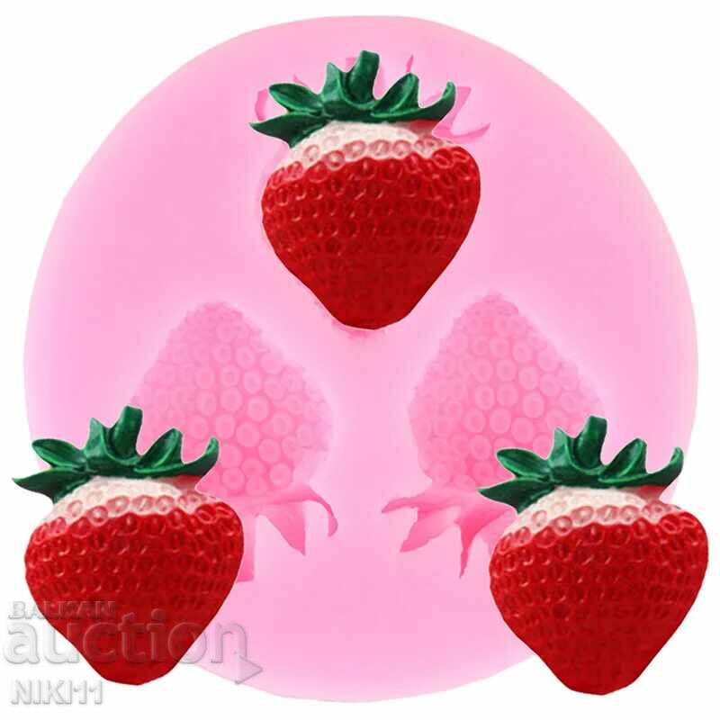 Φόρμα σιλικόνης 3 φράουλες για διακόσμηση κέικ, ζαχαρωτό φράουλα