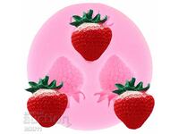 Силиконов молд 3 ягоди за декорация на торта , фондан ягода