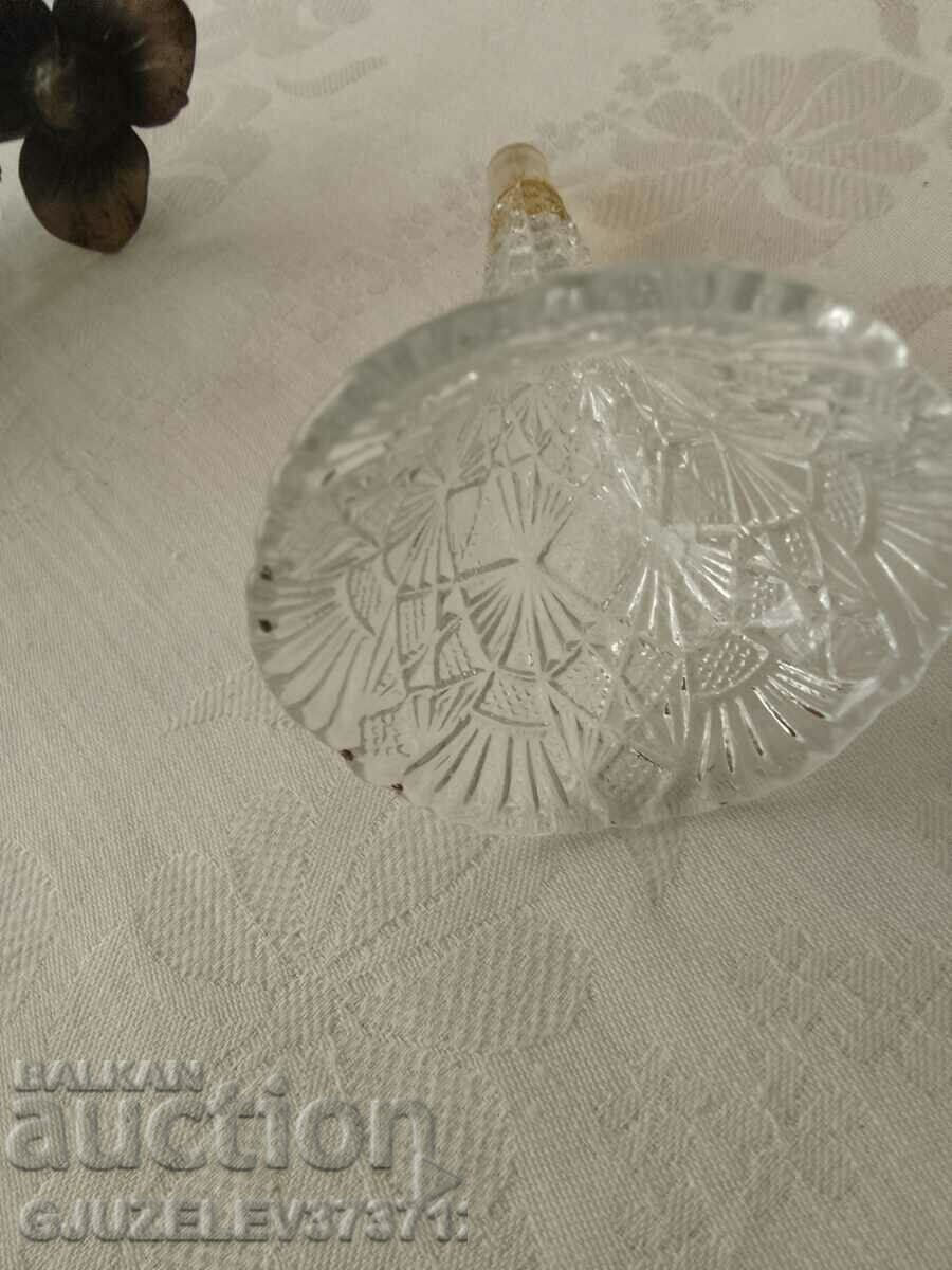 Auction Antique German crystal and pewter vase with puppy figurine Auction Antique German crystal and pewter vase with puppy figurine