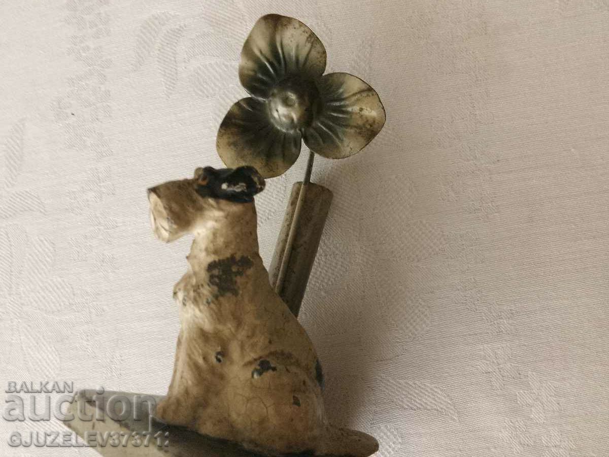 Antique German crystal and pewter vase with puppy figurine - 5 Antique German crystal and pewter vase with puppy figurine - 5