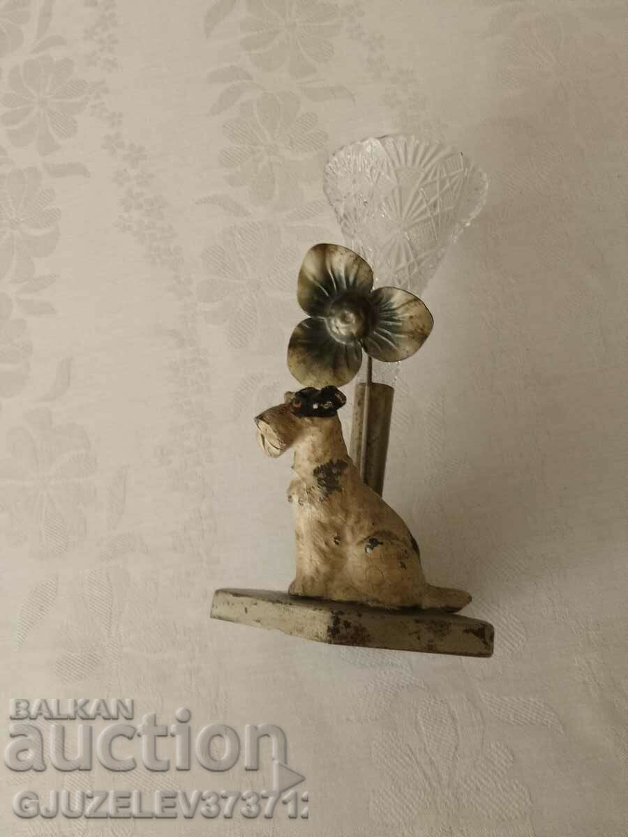 Antique German crystal and pewter vase with puppy figurine - 7 Antique German crystal and pewter vase with puppy figurine - 7