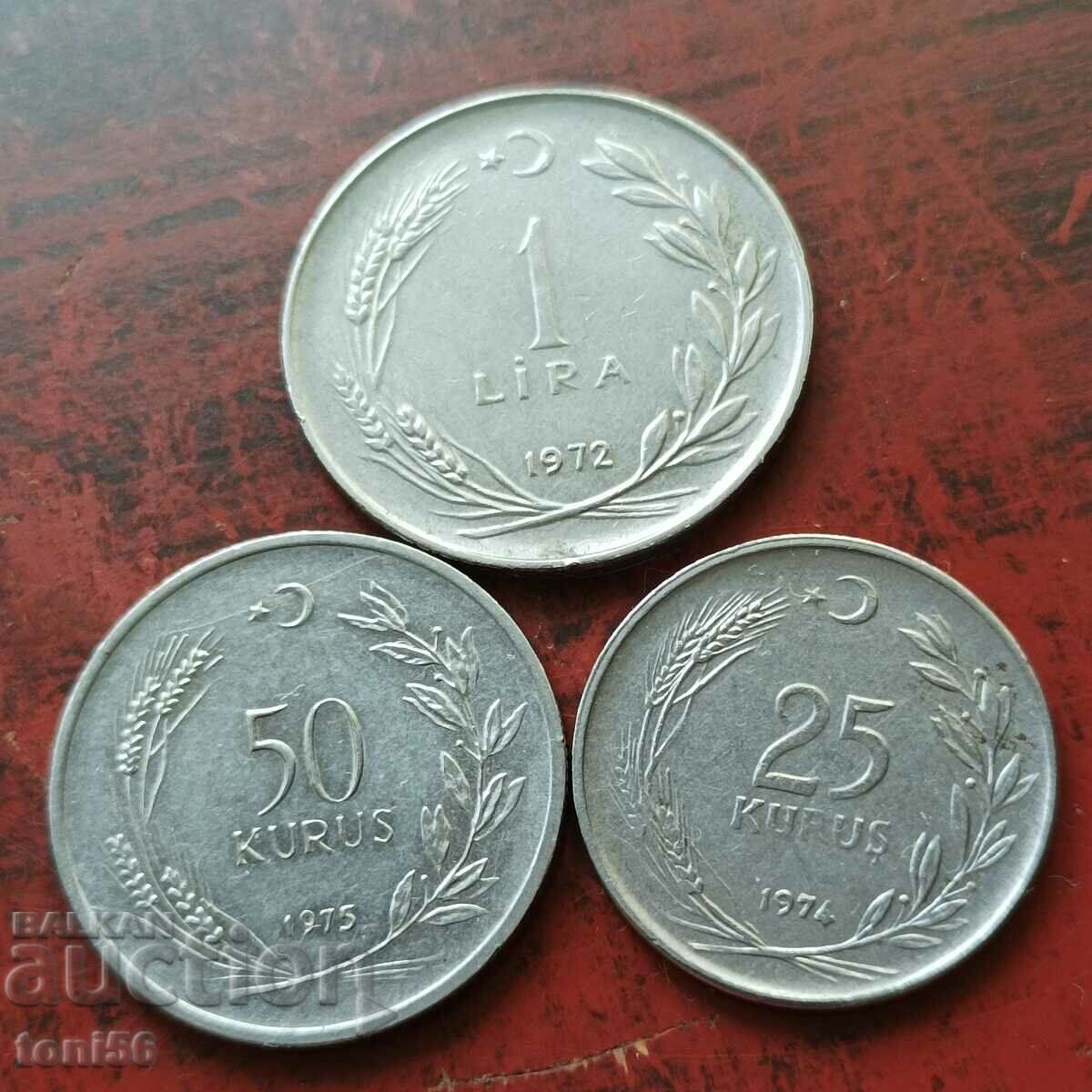 Turcia set 25, 50 kurusha si 1 lira 1972/75